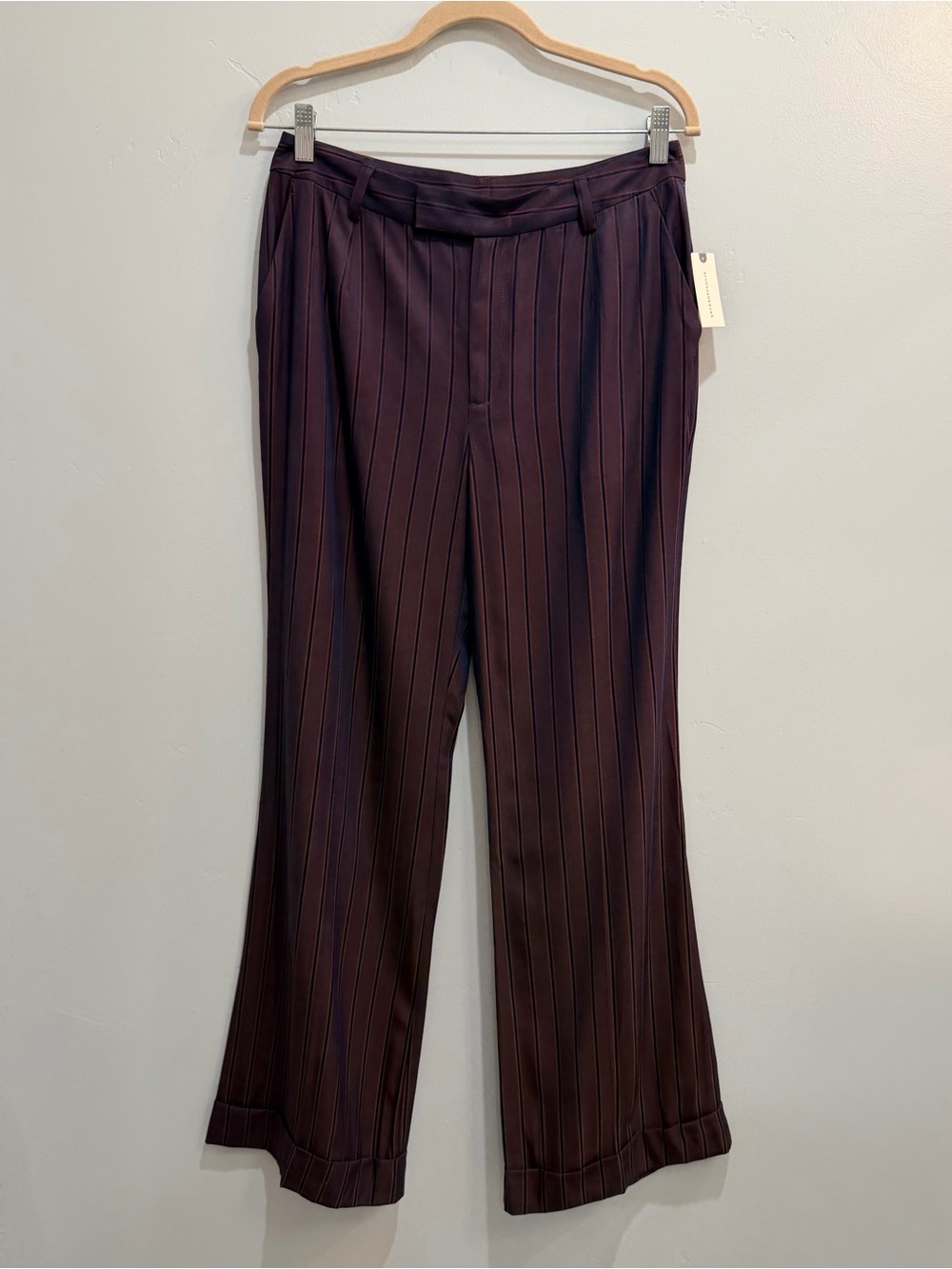 Anthropologie Maeve Cocktail Hour Stripe Suiting Trouser Pants Purple Brown Sz 6 - Picture 4 of 13